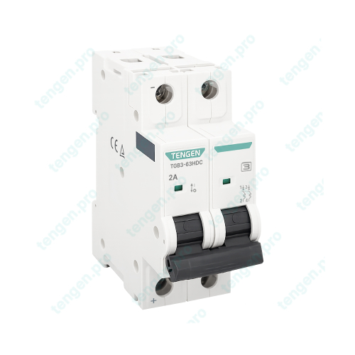Выключатель автоматический TGB3-63HDC, 2P, 2A, хар-ка D, 10kA, 250VDC на полюс, 2M