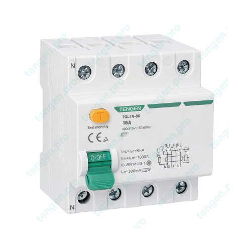 УЗО TGL1N-80, 4P, 16A, 6kA, 30mA, тип A, 4M